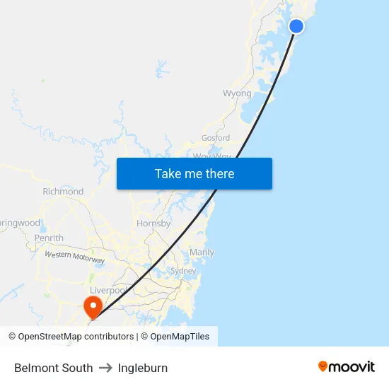 Belmont South to Ingleburn map