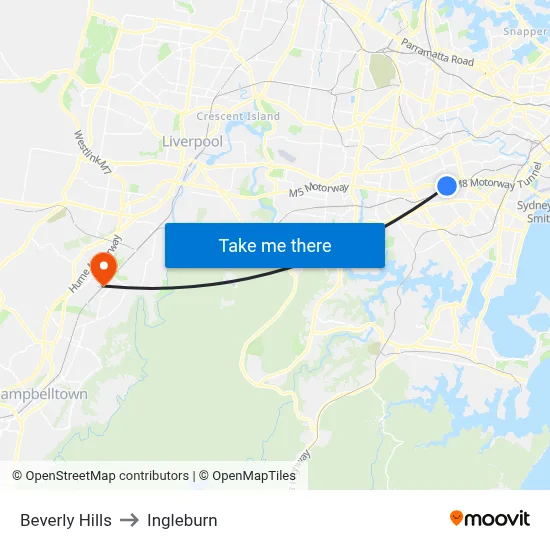 Beverly Hills to Ingleburn map