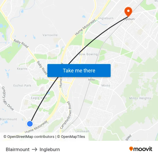 Blairmount to Ingleburn map