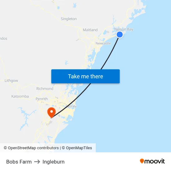 Bobs Farm to Ingleburn map