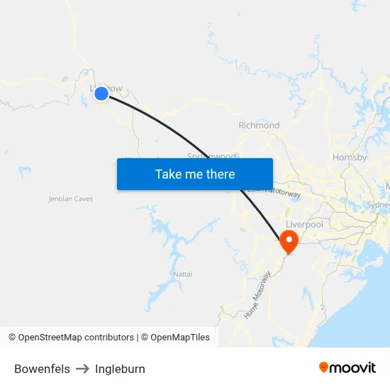 Bowenfels to Ingleburn map