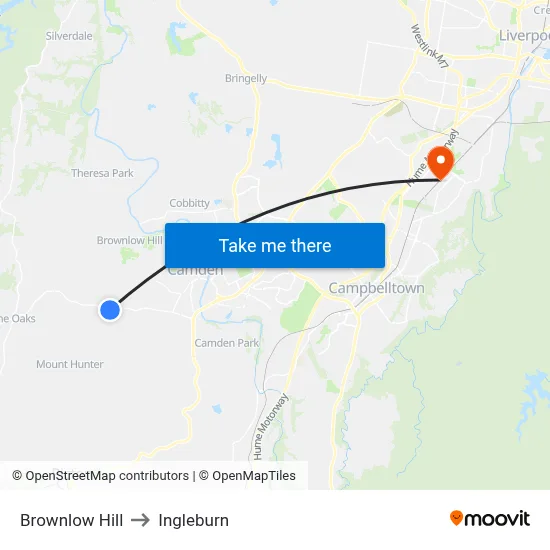 Brownlow Hill to Ingleburn map