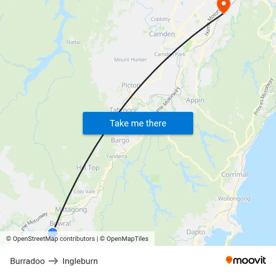 Burradoo to Ingleburn map