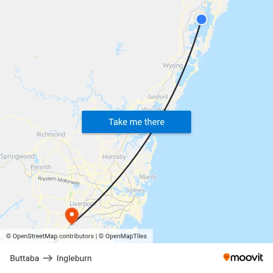 Buttaba to Ingleburn map