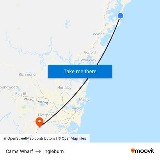 Cams Wharf to Ingleburn map