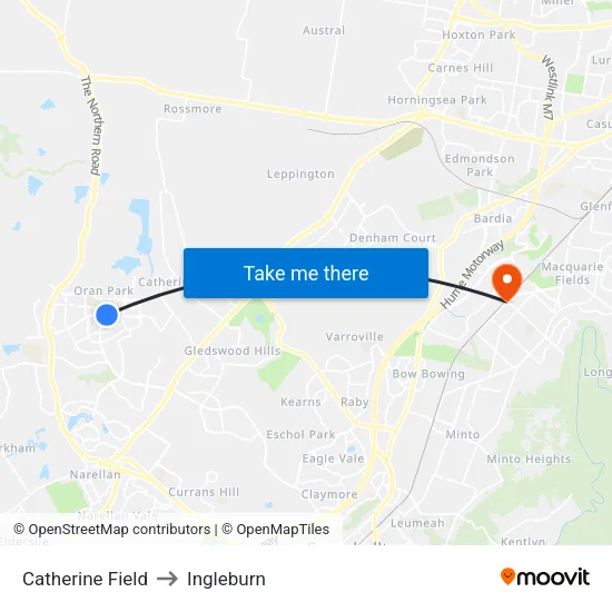 Catherine Field to Ingleburn map
