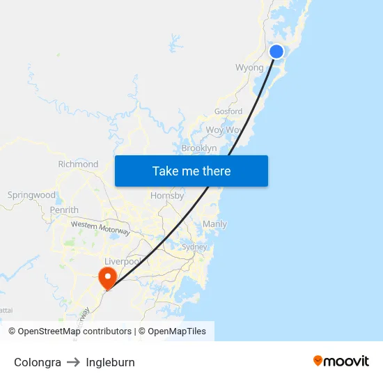 Colongra to Ingleburn map