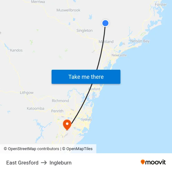 East Gresford to Ingleburn map