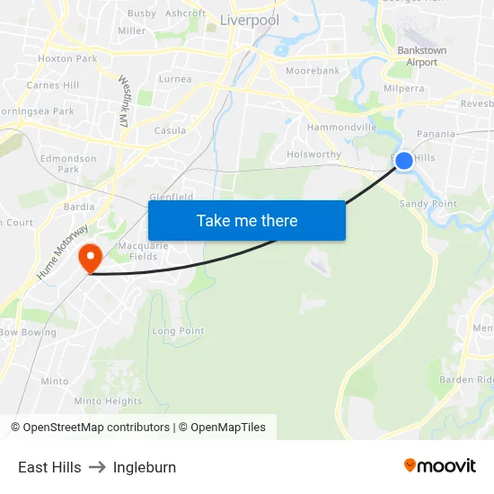 East Hills to Ingleburn map