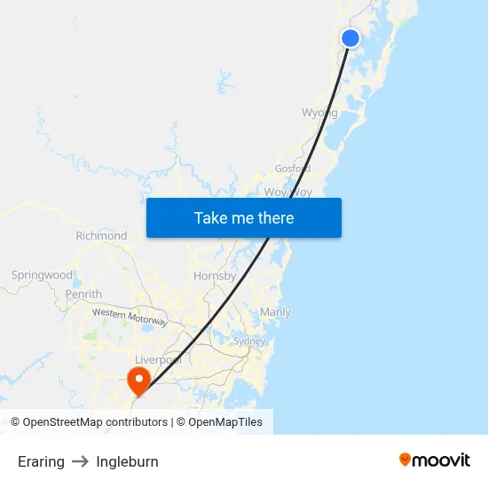 Eraring to Ingleburn map