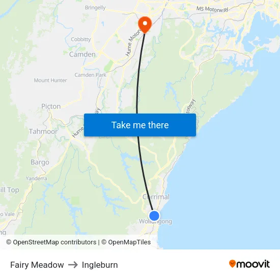 Fairy Meadow to Ingleburn map