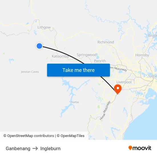 Ganbenang to Ingleburn map