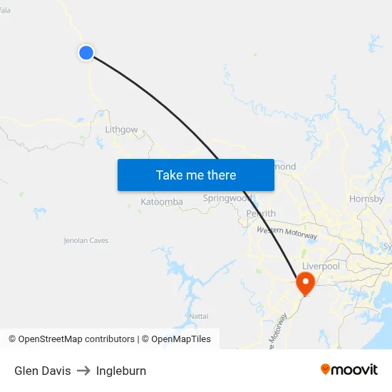 Glen Davis to Ingleburn map