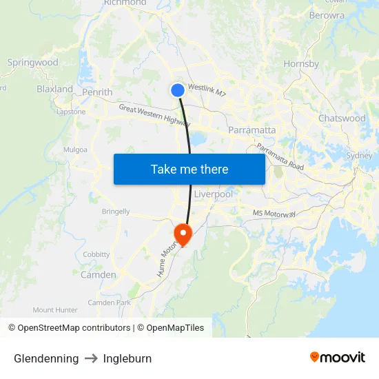 Glendenning to Ingleburn map