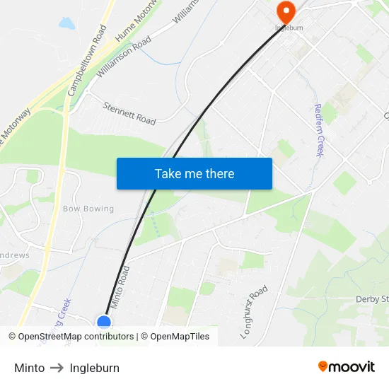 Minto to Ingleburn map
