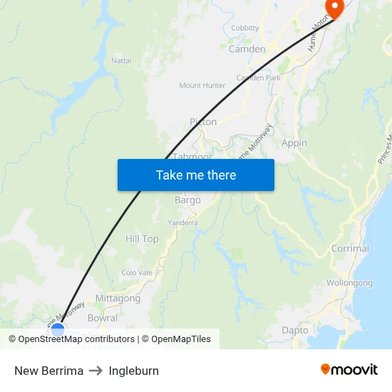 New Berrima to Ingleburn map