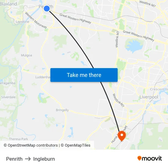 Penrith to Ingleburn map