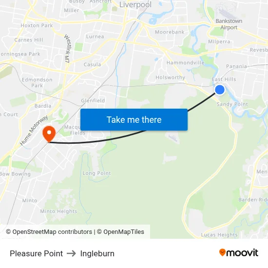 Pleasure Point to Ingleburn map
