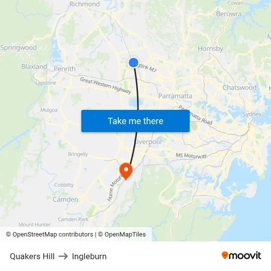 Quakers Hill to Ingleburn map