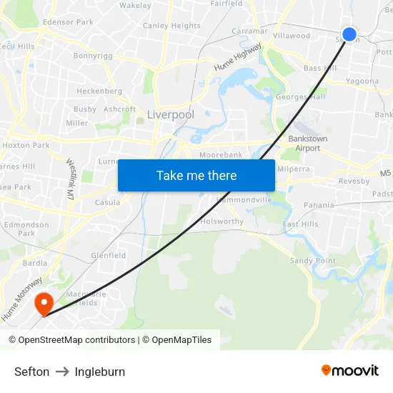 Sefton to Ingleburn map
