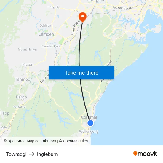 Towradgi to Ingleburn map