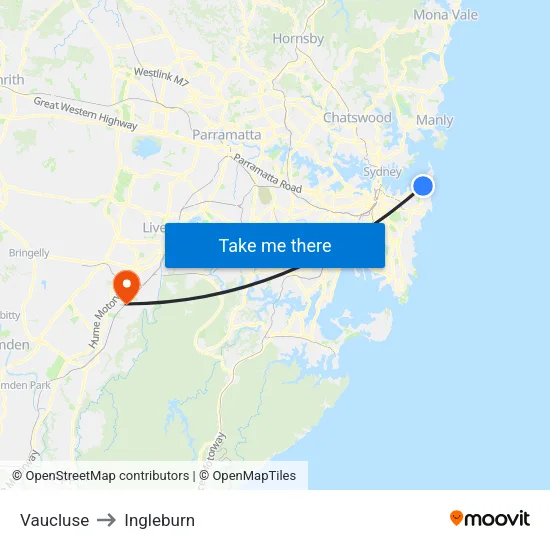 Vaucluse to Ingleburn map