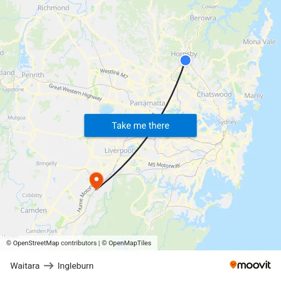 Waitara to Ingleburn map