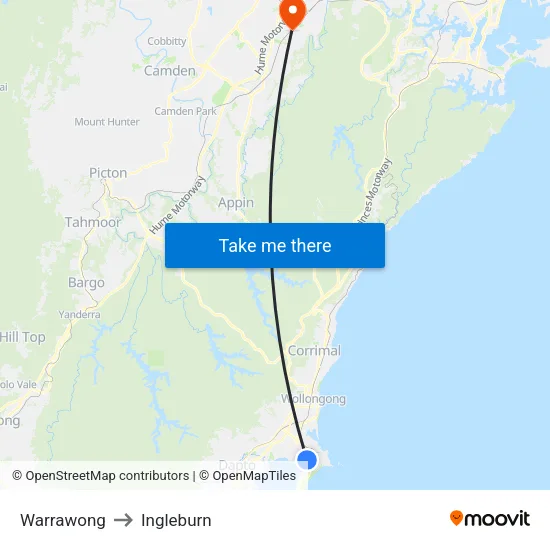 Warrawong to Ingleburn map