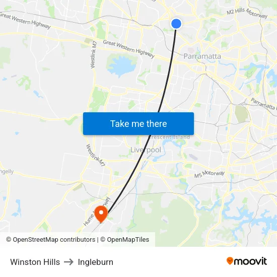 Winston Hills to Ingleburn map