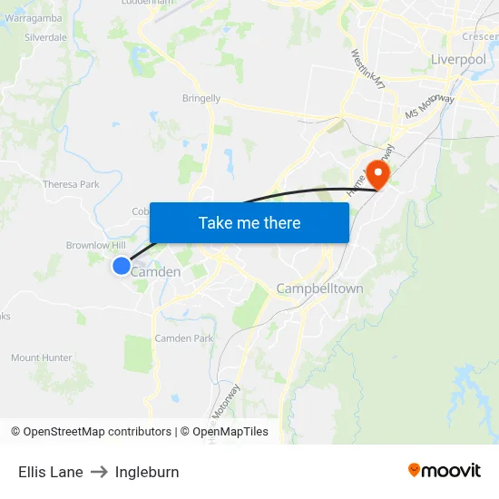 Ellis Lane to Ingleburn map
