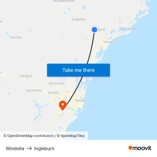 Windella to Ingleburn map