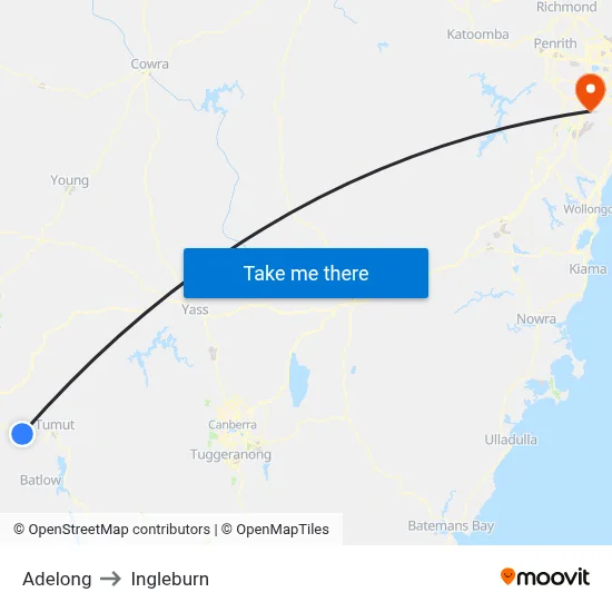 Adelong to Ingleburn map