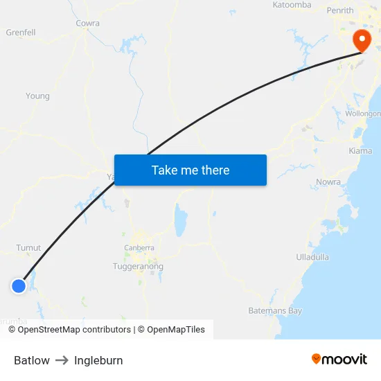Batlow to Ingleburn map