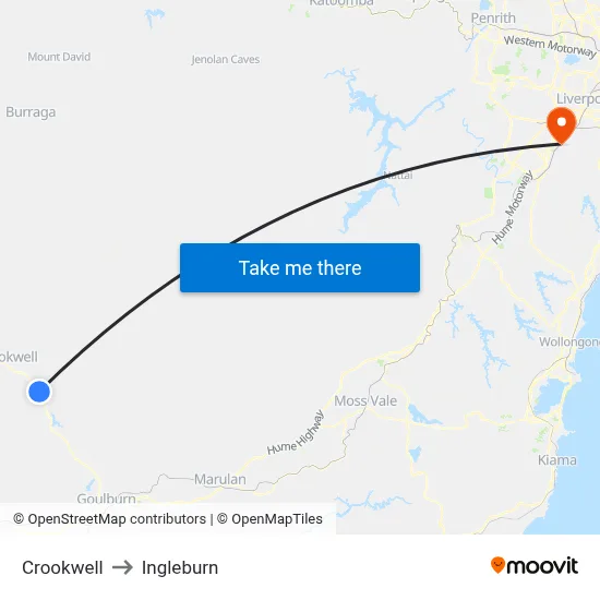Crookwell to Ingleburn map