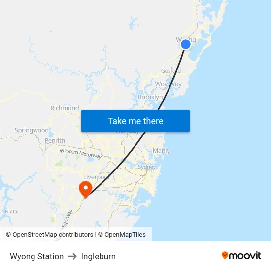 Wyong Station to Ingleburn map