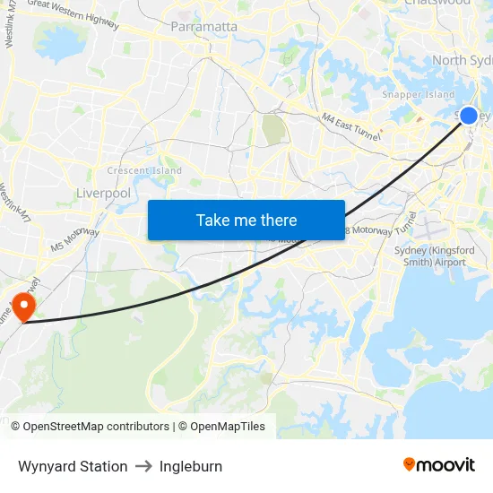 Wynyard Station to Ingleburn map