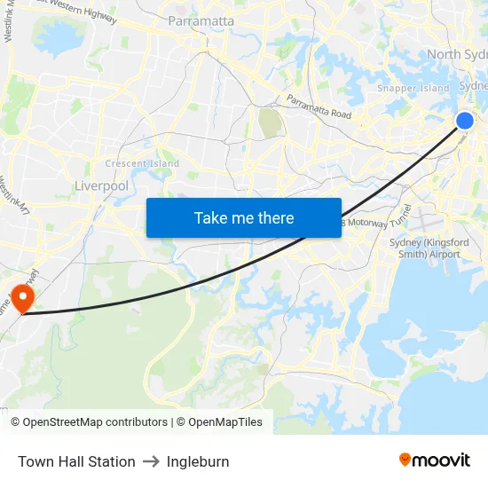 Town Hall Station to Ingleburn map