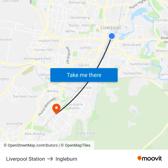 Liverpool Station to Ingleburn map