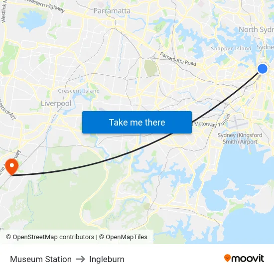 Museum Station to Ingleburn map
