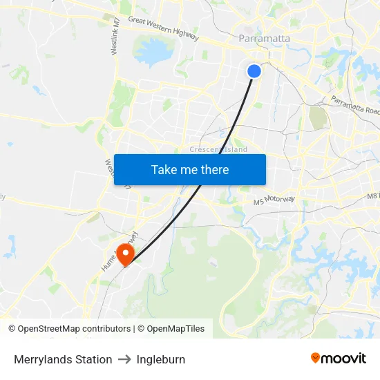 Merrylands Station to Ingleburn map