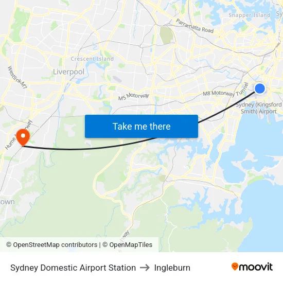Sydney Domestic Airport Station to Ingleburn map