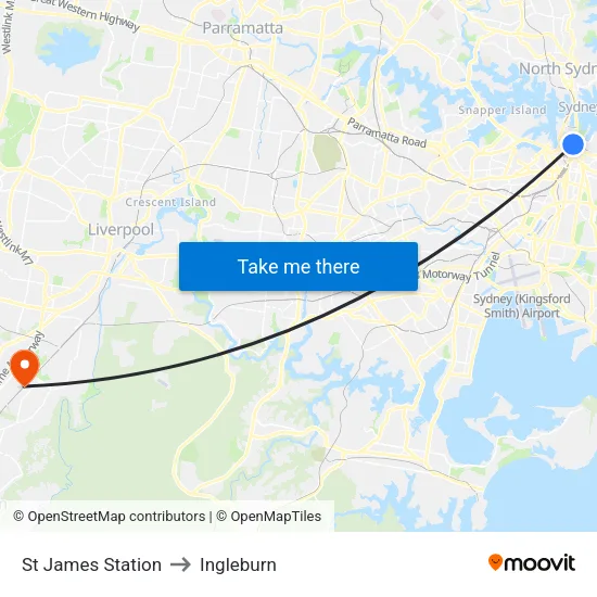 St James Station to Ingleburn map