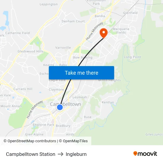 Campbelltown Station to Ingleburn map