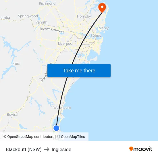 Blackbutt (NSW) to Ingleside map