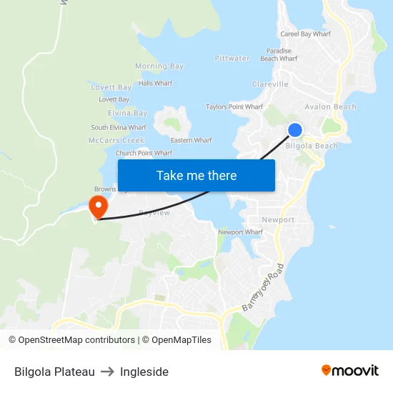 Bilgola Plateau to Ingleside map