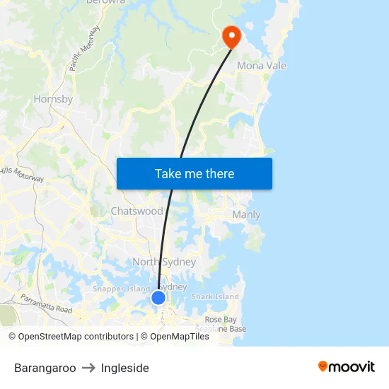 Barangaroo to Ingleside map
