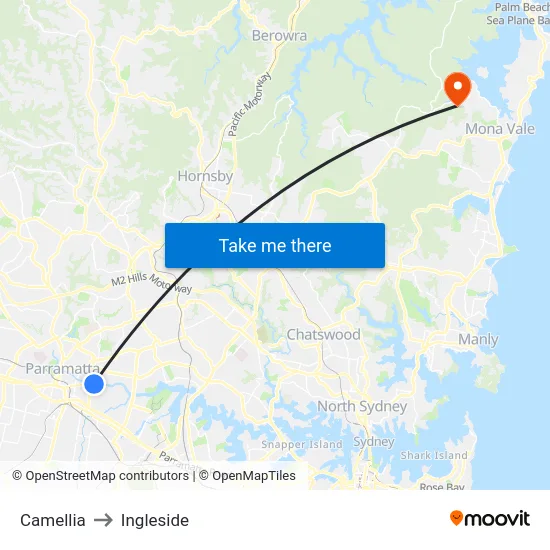 Camellia to Ingleside map
