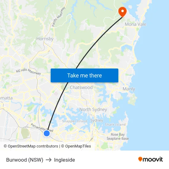 Burwood (NSW) to Ingleside map