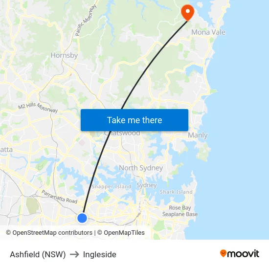 Ashfield (NSW) to Ingleside map