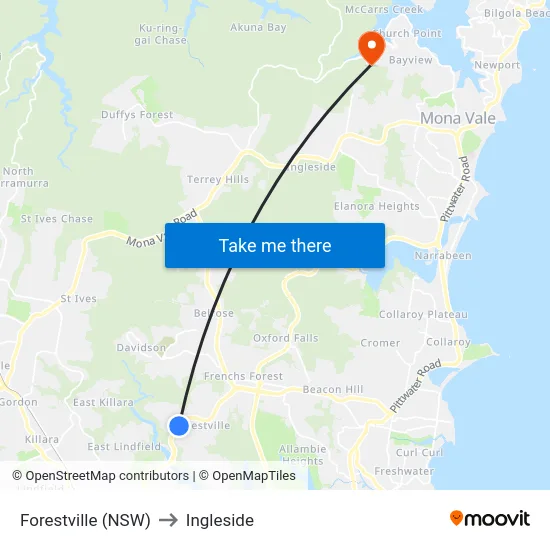 Forestville (NSW) to Ingleside map